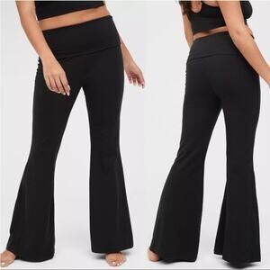 NEW Aerie offline OG super flare fold over black leggings small short